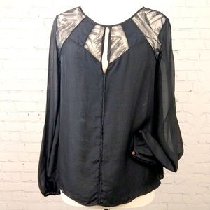 Anthropologie Leifsdottir label top in black, silk, sheer design